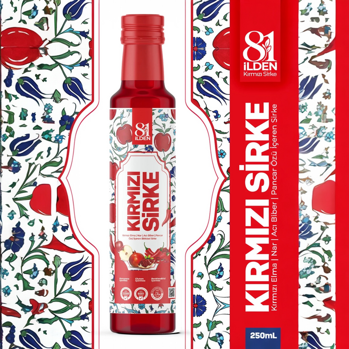 81 İlden Kırmızı Sirke (Roode Azijn)Elma Nar Acı Biber Pancar 250ml