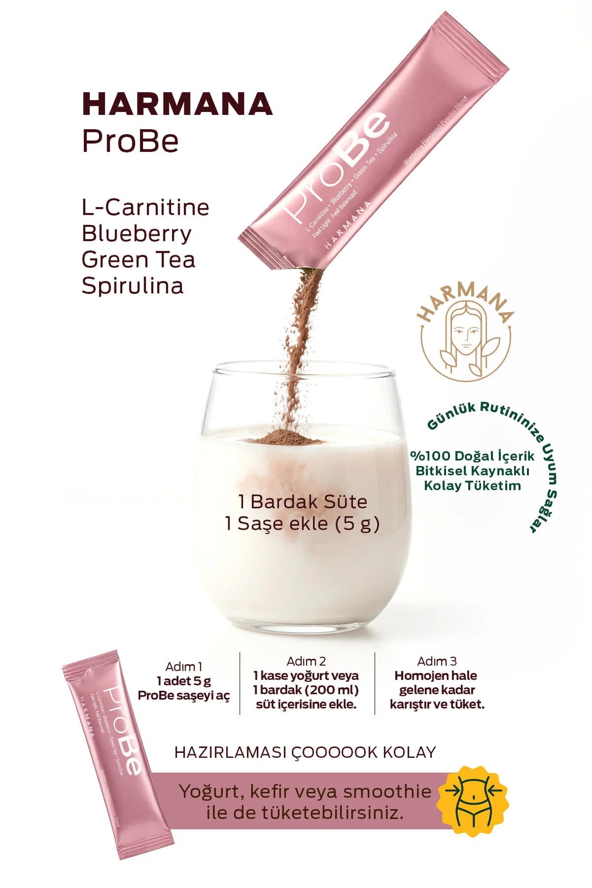 Harmana ProBe – Blueberry, Groene Thee, Spirulina & L-Carnitine – 15 Sachets x 5 g