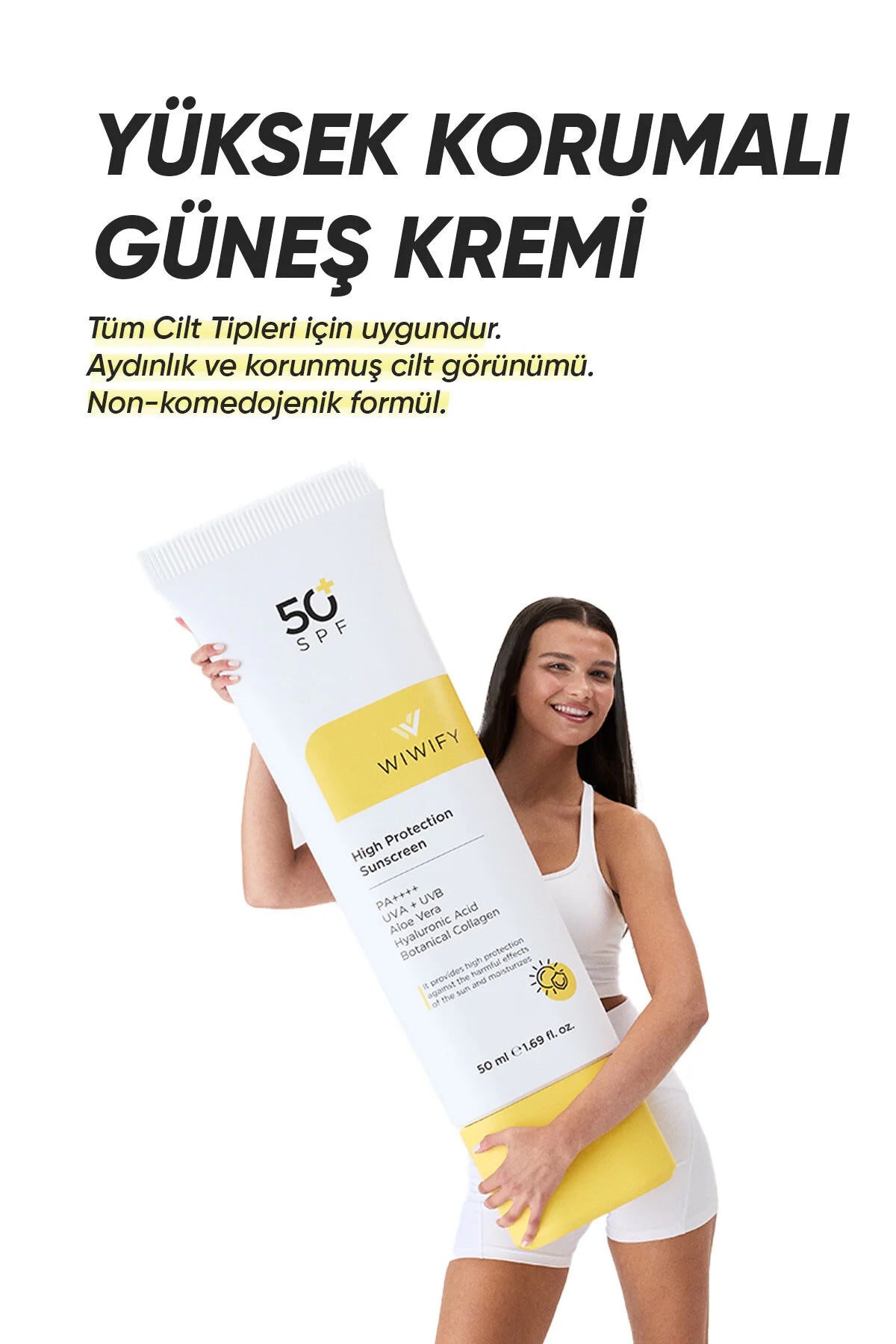 WIWIFY SPF 50+ Sunscreen 50ml | UVA & UVB Bescherming met Hyaluronzuur en Aloe Vera