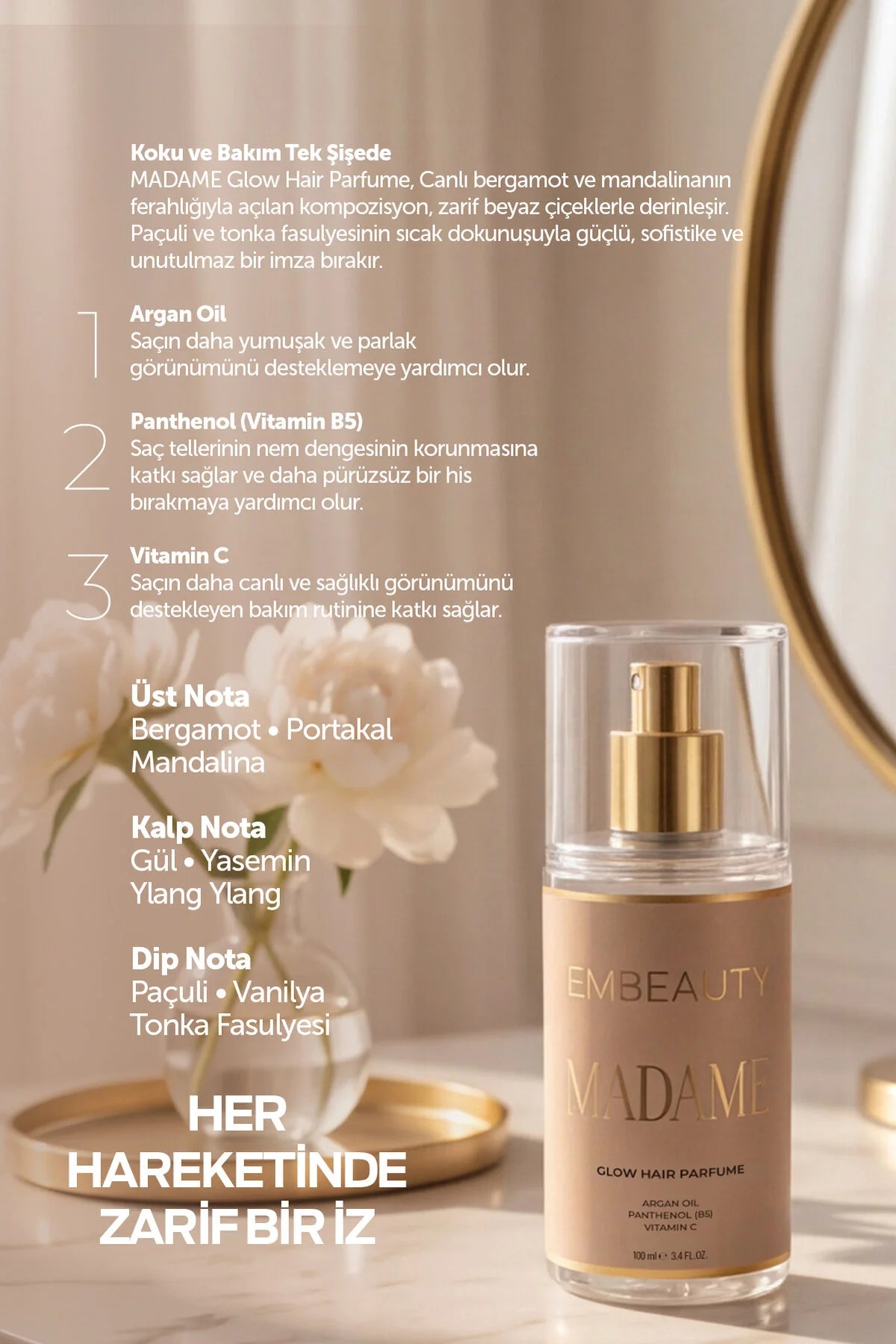 Embeauty Madame Glow Hair Parfume 100 ml – Haarparfum met Arganolie, Panthenol & Vitamine C