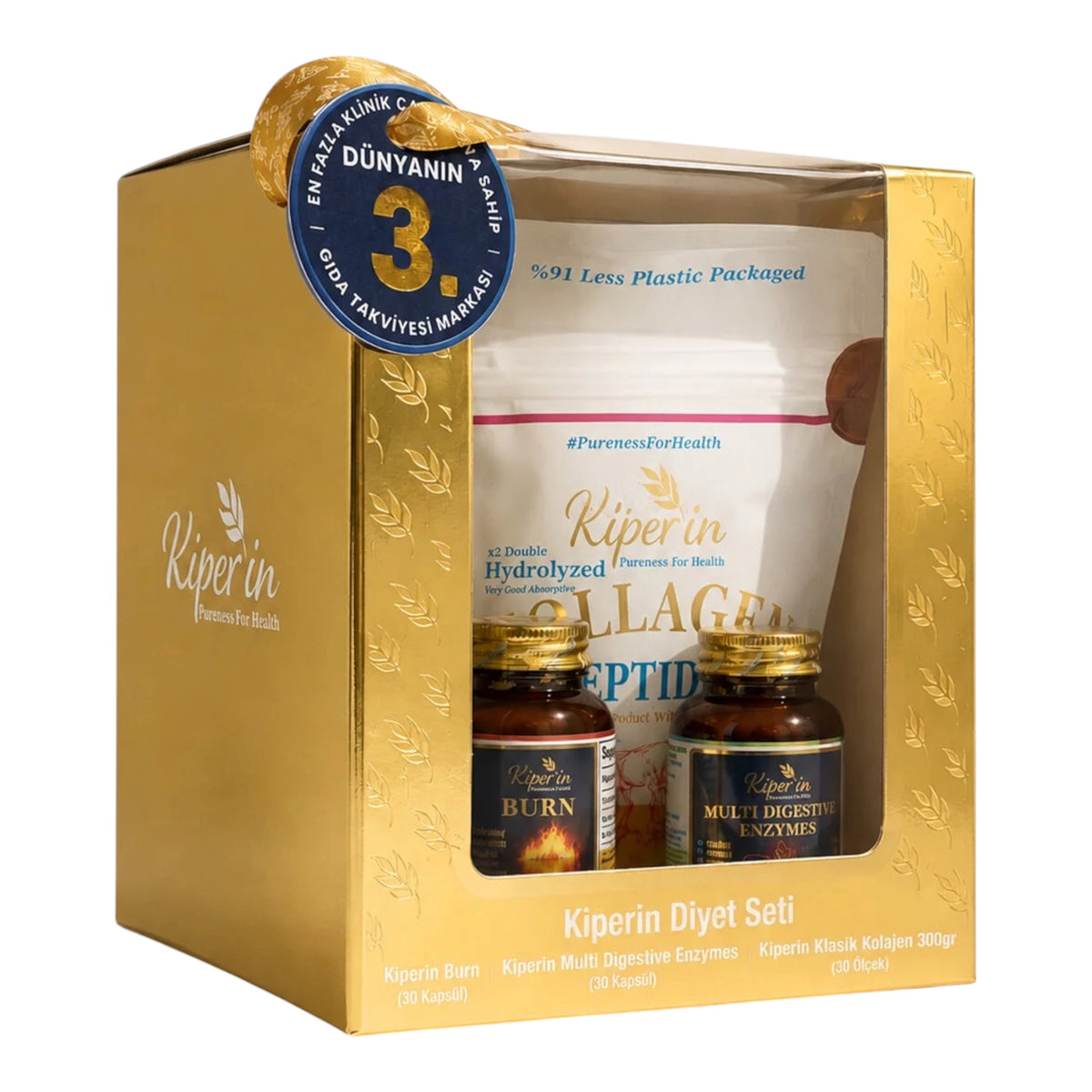 Kiperin Dieet Set – Collageen Peptiden 300 g + Burn + Multi Digestive Enzymes – 60 Capsules – 30 Porties