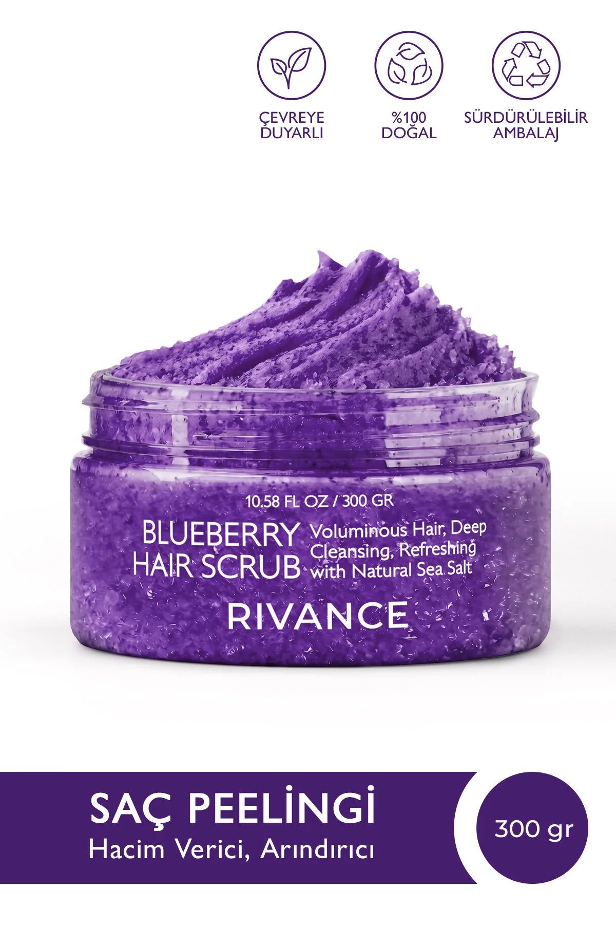Rivance Blueberry Hair Scrub 300 g – Diep Reinigende Hoofdhuid Scrub met Zeezout & Bosbessenextract