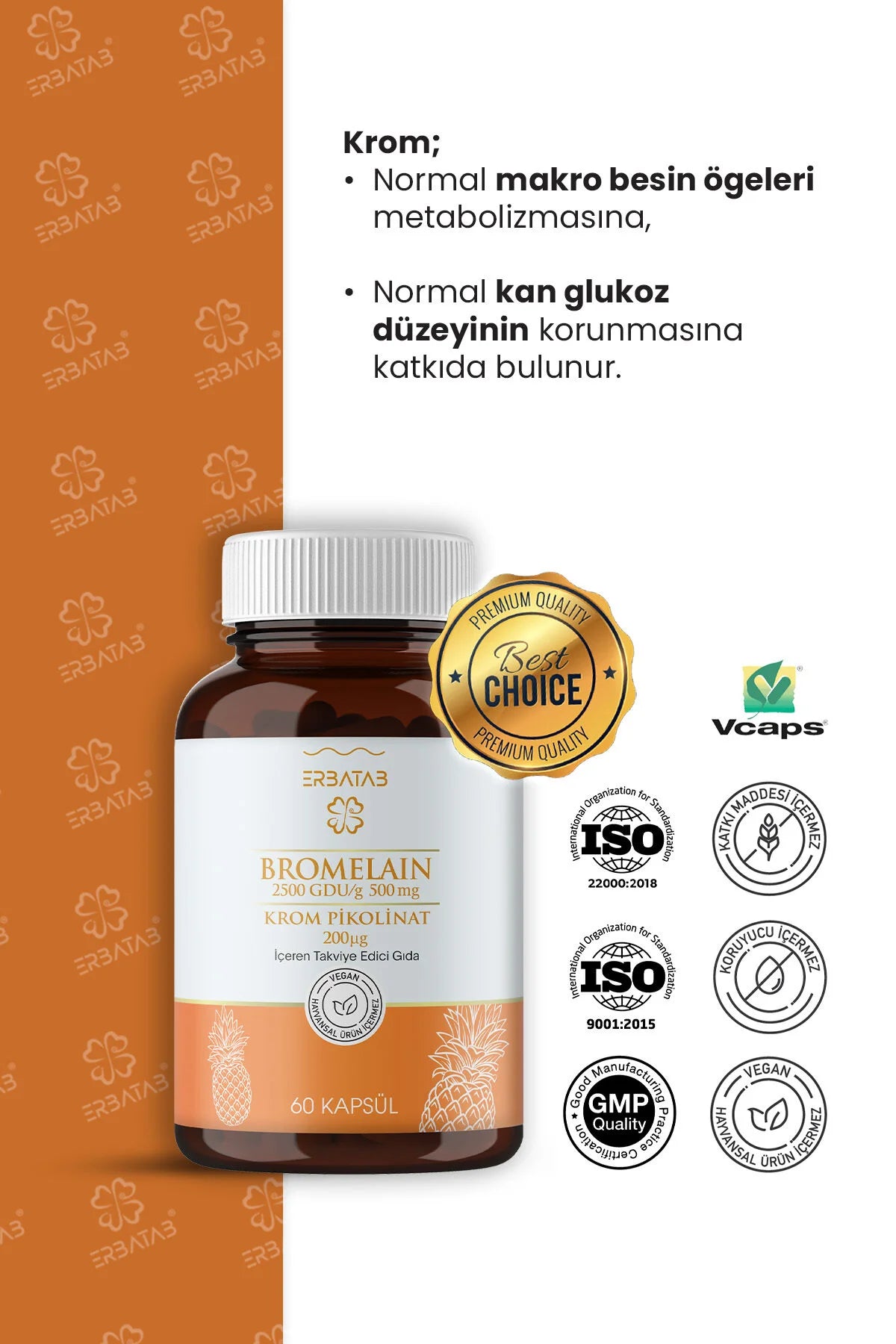 Erbatab Bromelain 500 mg + Chromium 200 mcg Vegan Capsules