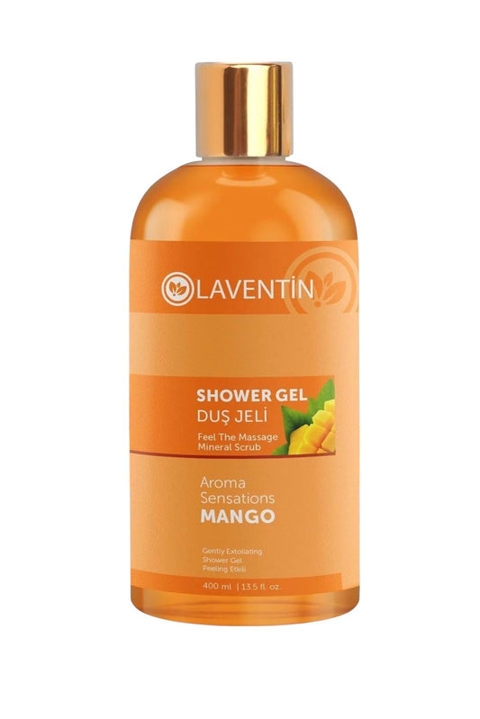 Laventin Showel gel Energy Feel the Massage Mineral Scrub - Verrijkt met mangoaroma - Zuiverende Verfrissende Hydraterende Mango Douchegel - voor Mannen & Vrouwen - Dermatologisch getest - 400 ml