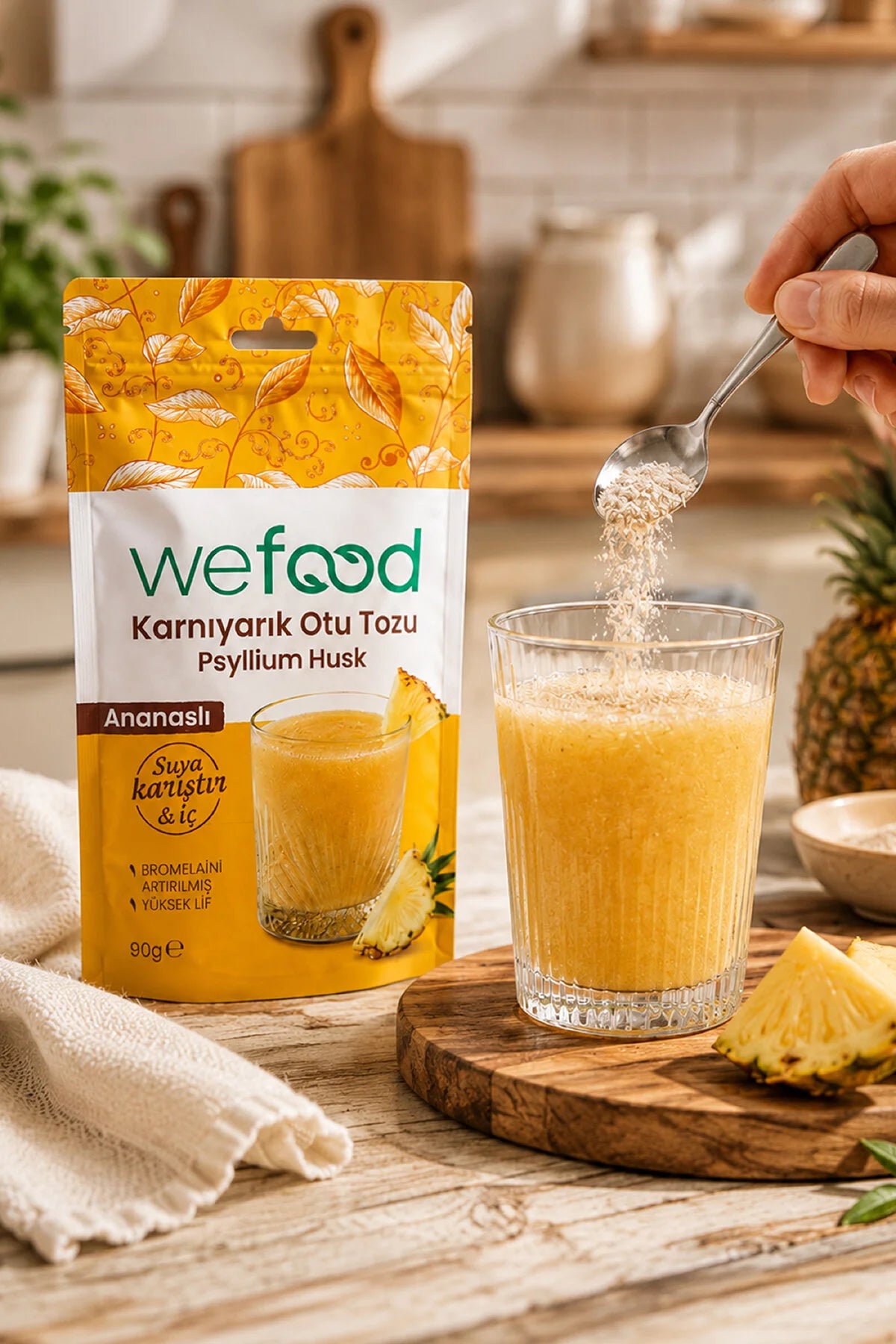 Wefood Psyllium Husk Ananas – Karnıyarık Otu Poeder met Bromelaïne – Vezelrijk – Glutenvrij – 90 g