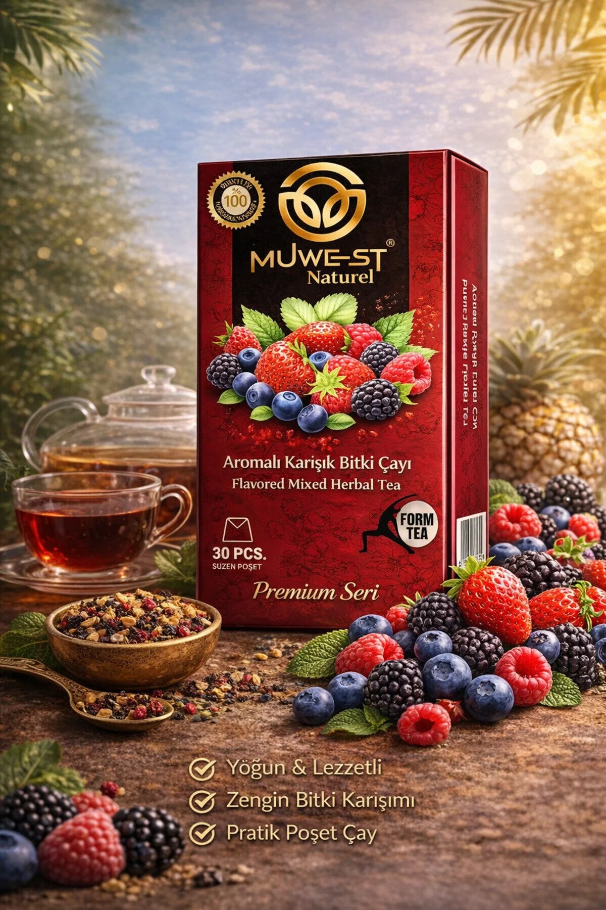 Muwest Naturel Form Tea Bosvruchten Smaak | Aromatische Gemengde Kruidenthee 30 Theezakjes