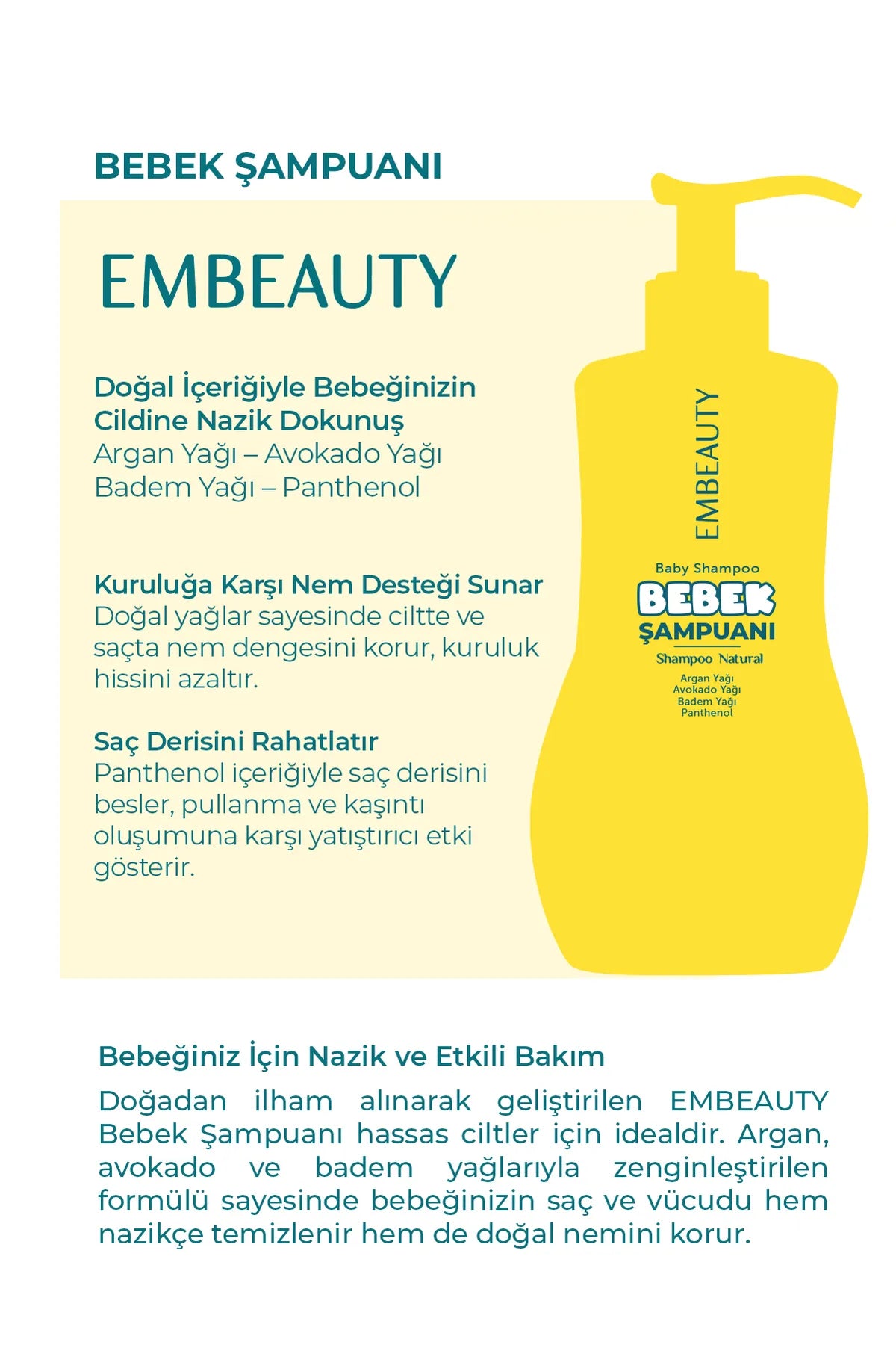 Embeauty Baby- en Kindershampoo - Natuurlijke Avocado-olie - Speciale Formule - Vegan - Geen Tranen - voor Gevoelig Gezicht - Lichaam en Haar - Arganolie - Avocado-olie - Amandelolie - Panthenol - Alle huid-/haartypen - 300 ml