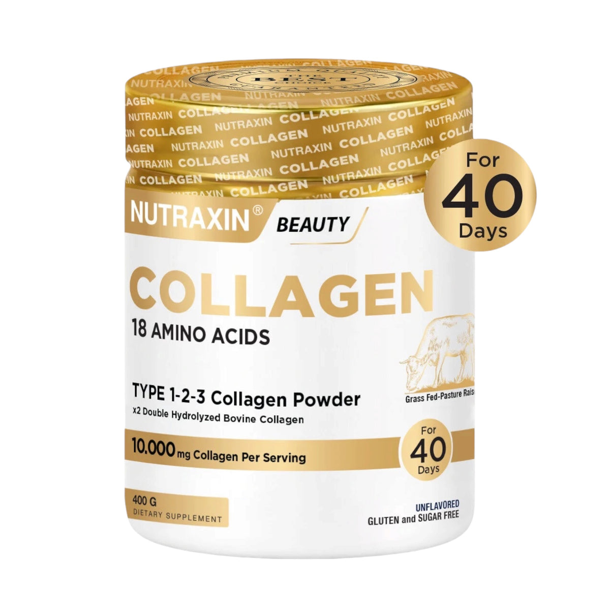 Nutraxin My Collagen – Type 1, 2 & 3 – 10.000 mg Gehydrolyseerd Rundercollageen – Collageen Poeder – 400 g