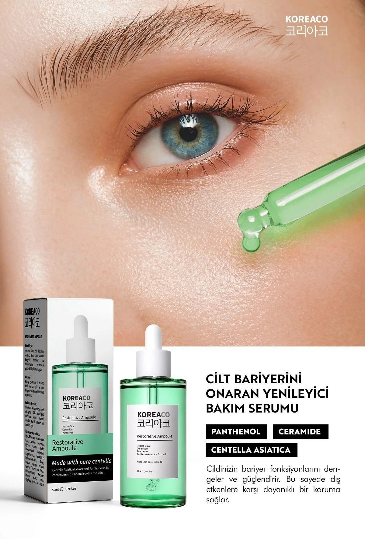 Koreaco - Restorative Ampoule | Serum | Pure Centella Asiatica | Panthenol | Hydrateert en Kalmeert de huid | Herstellende, verhelderende, 24-uurs hydraterende ampul | 50 ml |