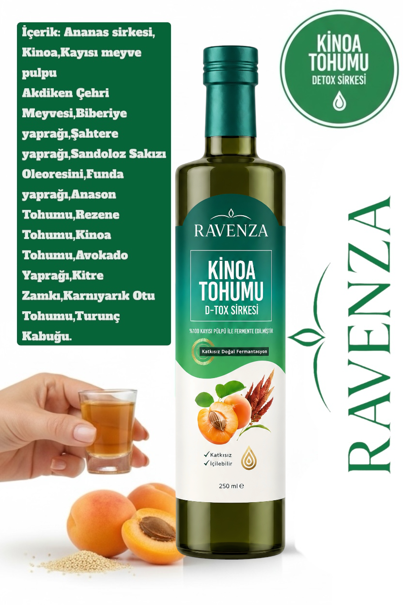 Ravenza Gefermenteerde Quinoa (Kinoa Tohumu) Azijn 250 ml – Drinkazijn met Abrikozenpulp – Natuurlijk Gefermenteerd