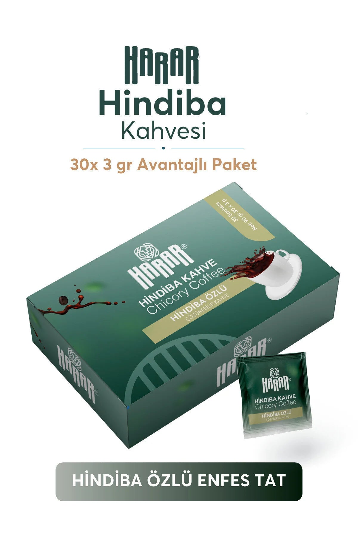 Harar Hindiba Kahve – Cichoreikoffie met Instant Koffie – Oplosbare Koffie – 30 Sachets x 3 g – 90 g