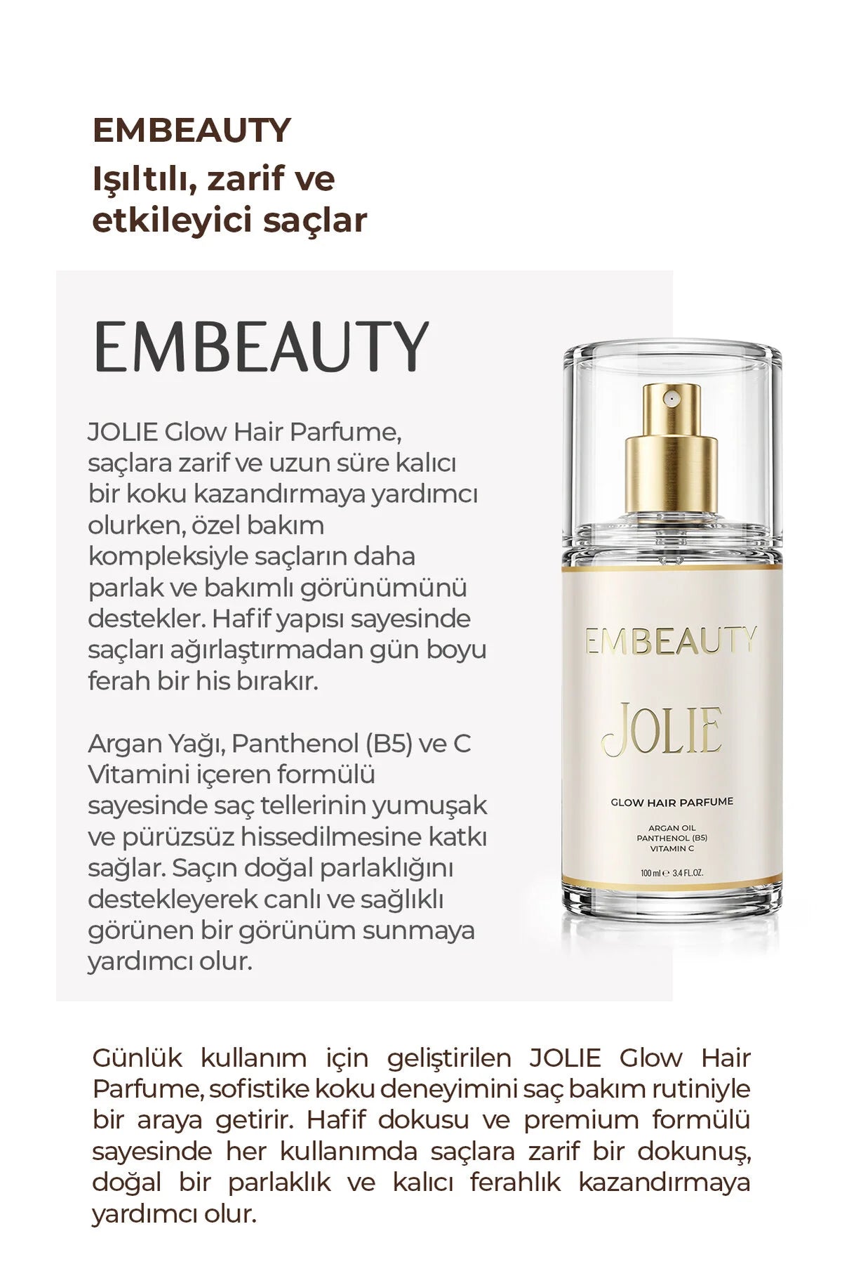 Embeauty Jolie Glow Haarparfum – Met Arganolie, Panthenol B5 & Vitamine C – 100 ml