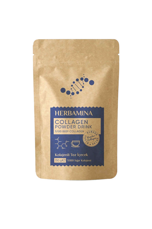 Herbamina Collageen Poederdrank 100% (Beef) Rundvleescollageen (Gedenatureerde Collageenpeptide) (rund) - De huid - het haar & de nagels te ondersteunen 150 gr
