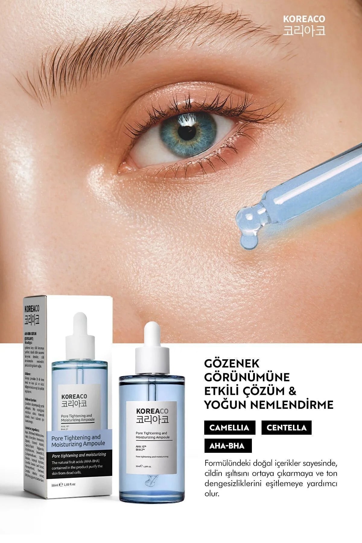Koreaco - Pore Tightening And Moisturizing Ampoule | AHA & BHA Revitaliserende & Poriënverstrakking & Hydratatie | VEGAN | 50 (ml.) |