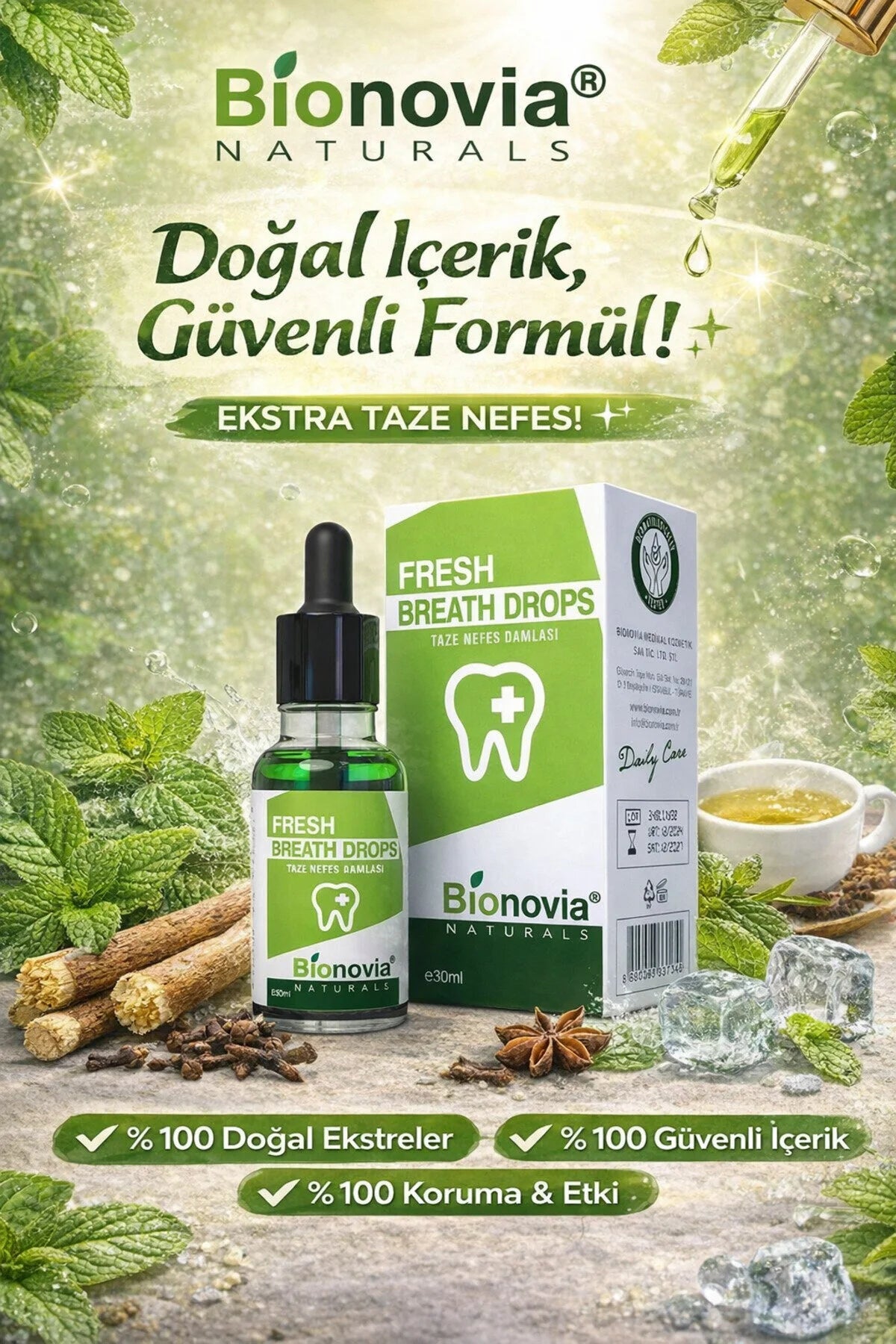 Bionovia Naturals Fresh Breath Drops Eucalyptus 30 ml | Alcoholvrije Mondverfrisser met Fluoride