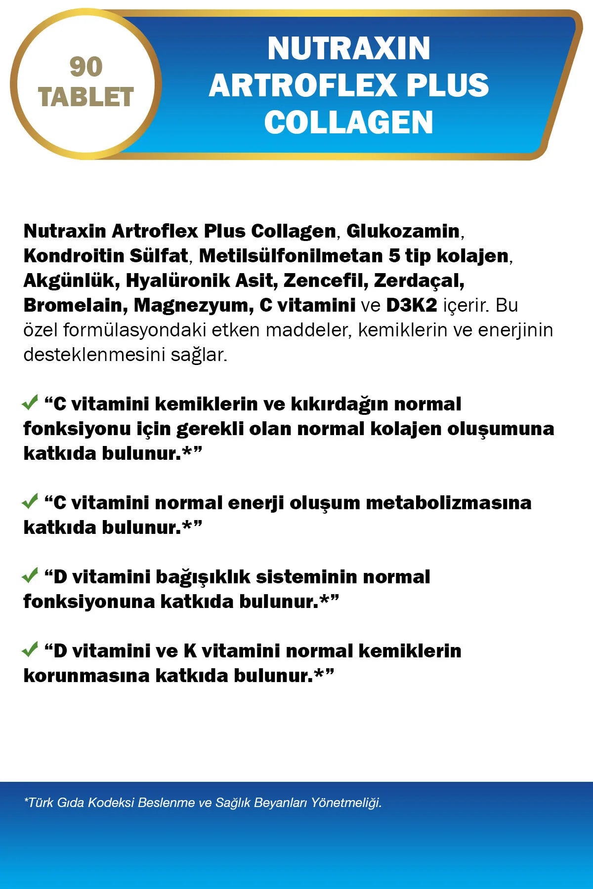 Nutraxin Artroflex Plus Collagen – Collageen Type 1, 2, 3, 5 & 10 – Glucosamine, Chondroïtine, MSM, Hyaluronzuur, Vitamine C, D3 & K2 – 90 Tabletten