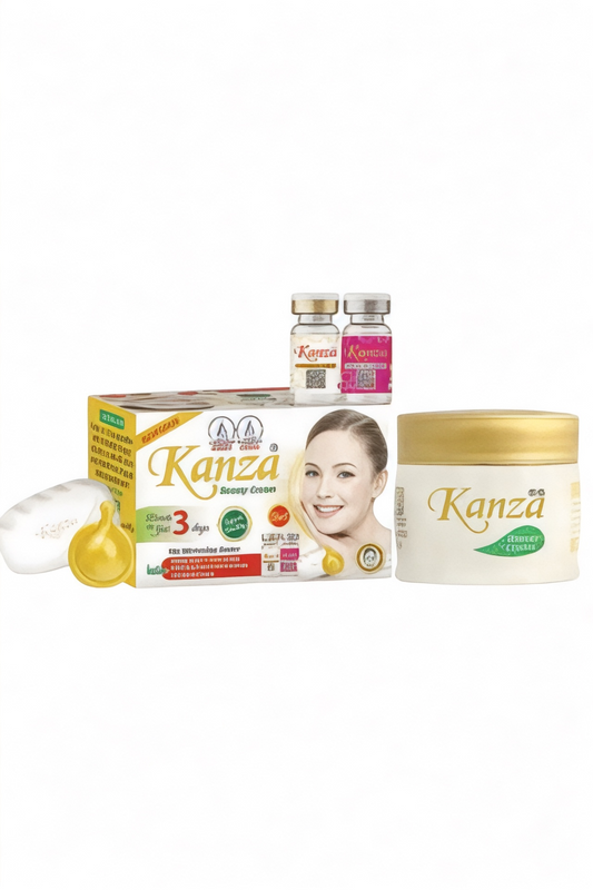 Kanza Beauty Cream 5 in 1 Whitening Cream-Zeep-Serum + Anti-Acne Serum + Glutathione Capsule 10 Keer Betere resultaten 12 Huidproblemen = 1 Oplossing - Kojic Acid - Acne & Puistjes Donkrere Hals+Vlekken+Kringen Pigmentatie Mee-eters Rimpels