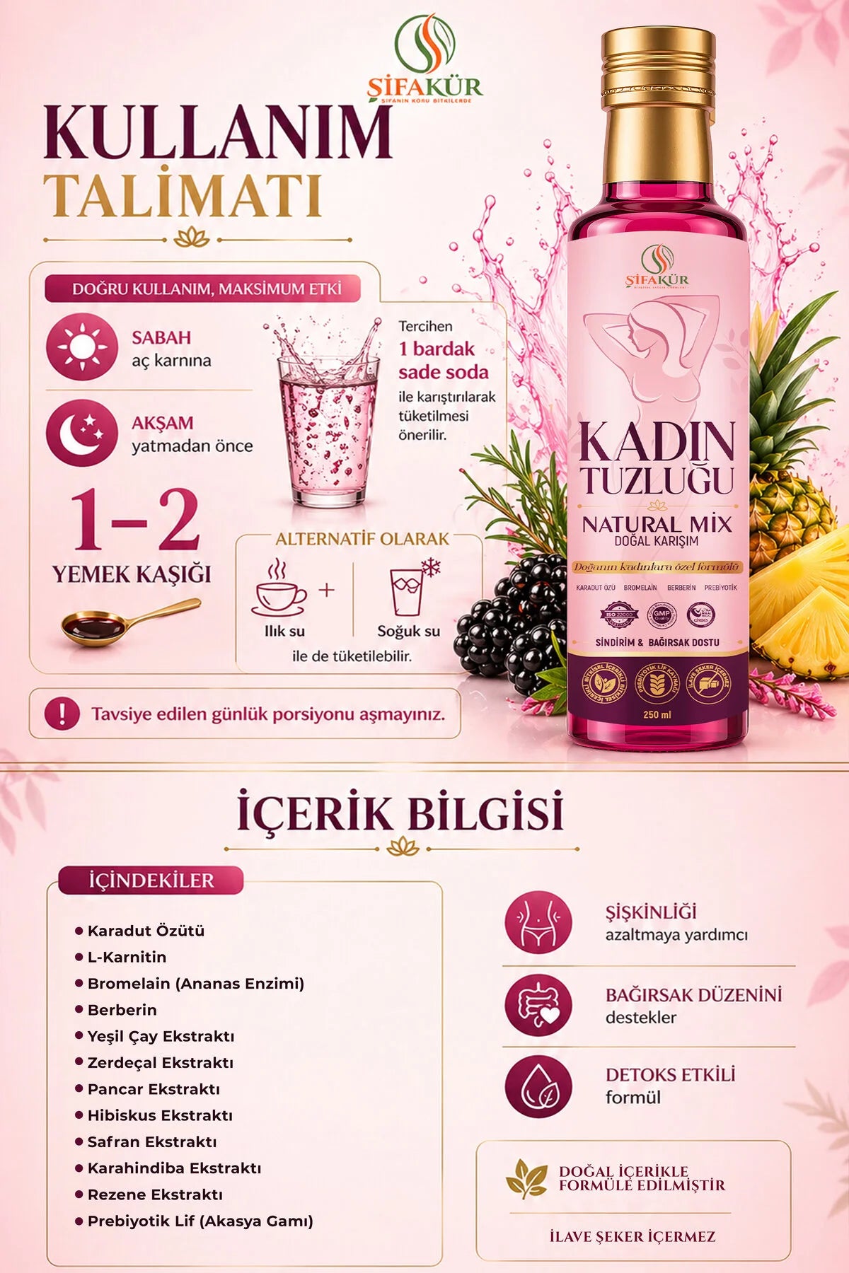 Şifakur Kadın Tuzluğu Natural Mix Kruidendrank met Prebiotische Vezels - 250 ml