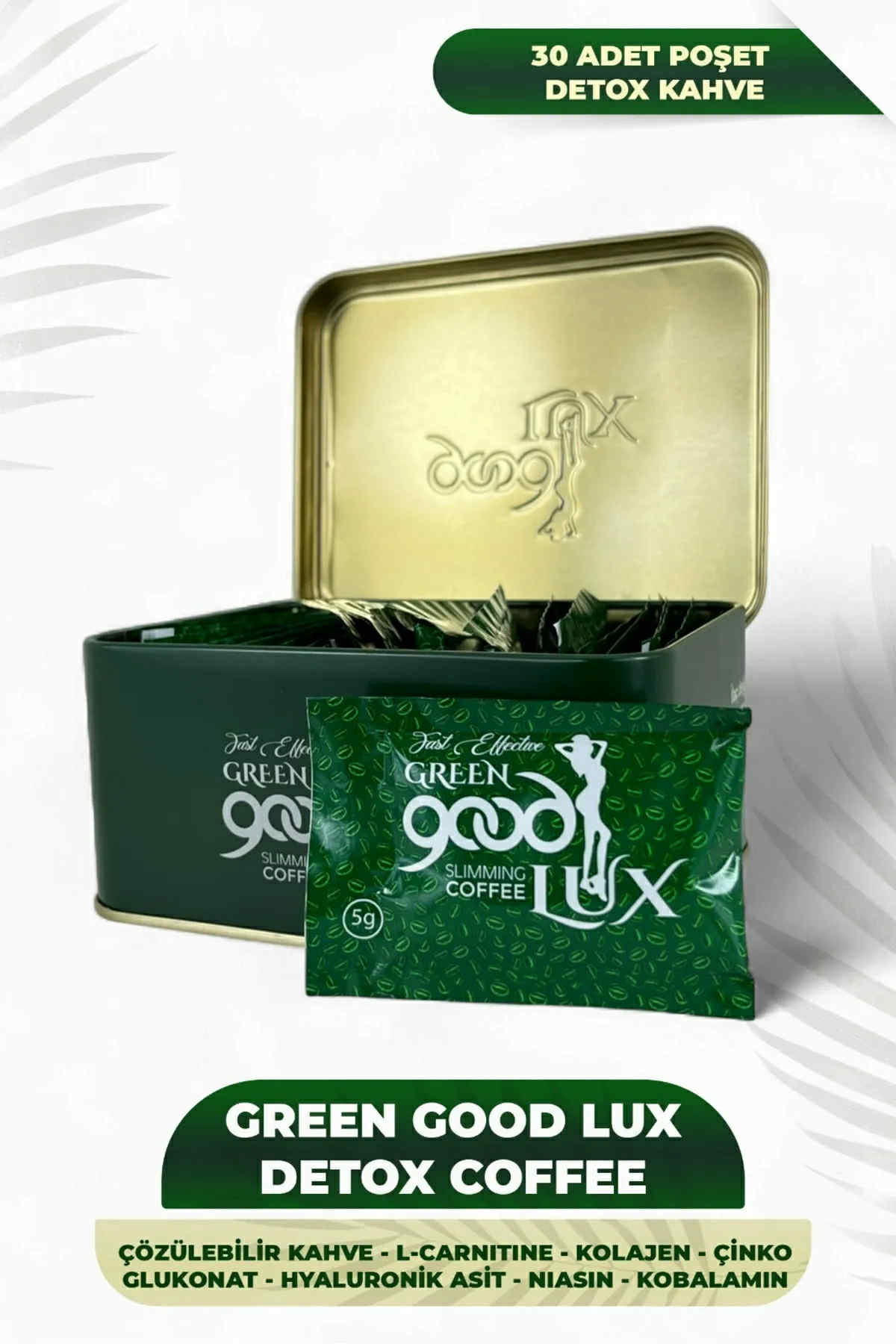 SLT SLIM Green Good Lux Detox Coffee - Snelle Effectiviteit met L-Carnitine & Collageen 30 stuks