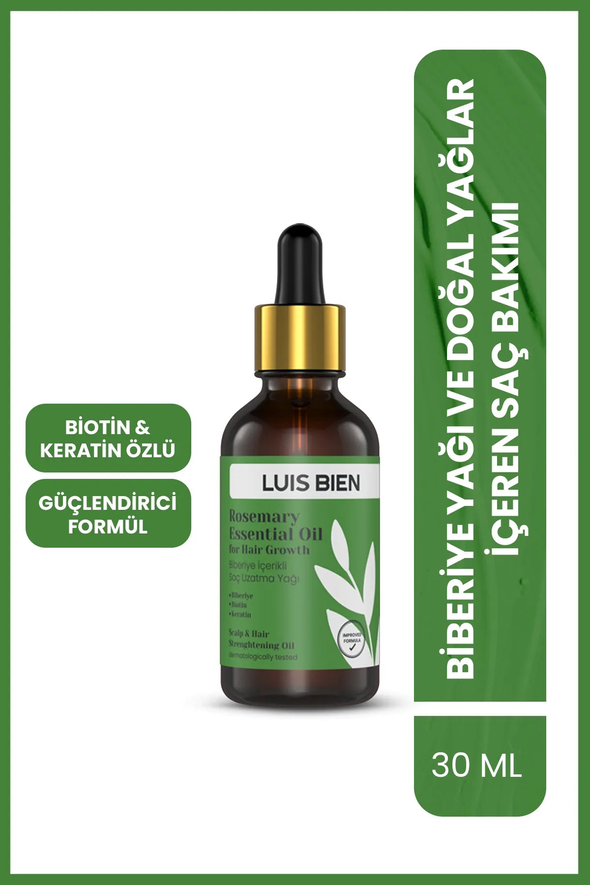 Luis Bien Rosemary Essential Oil for Healthy Hair Growth - Haarserum - Ondersteunt Haargroei en Voeding - Glanzend & Vol haar - Verrijkt met Rozemarijn etherische olie - Biotine - Keratine - Anti-uitval & Intensieve Voedende Verzorging - 30 ml