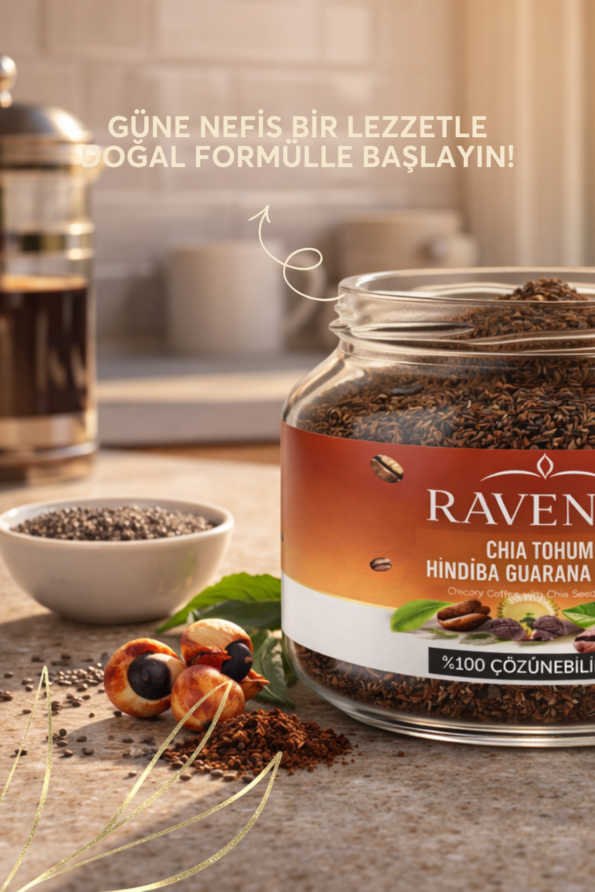 Ravenza Chicory (Hindiba) Koffie met Chiazaad & Guarana - Oploskoffie - 150 g