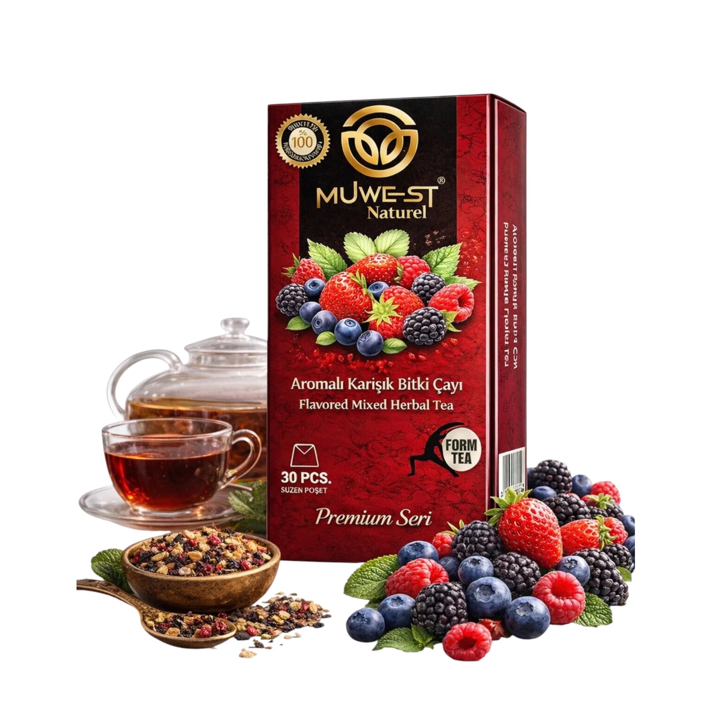 Muwest Naturel Form Tea Bosvruchten Smaak | Aromatische Gemengde Kruidenthee 30 Theezakjes