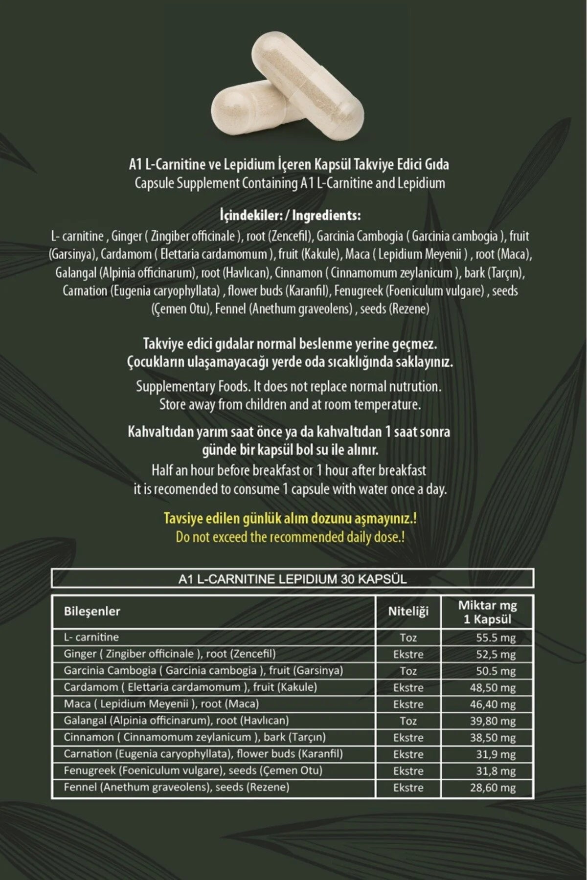 HHS A1 L-Carnitine & Lipidium Detox Kruiden 30 Afslankcapsules - Blister