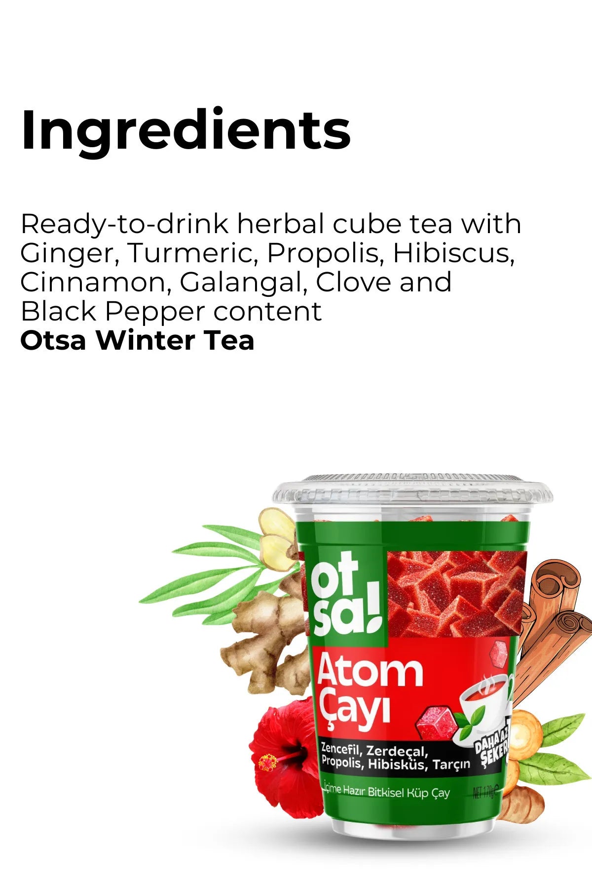 Otsa Atoom Thee - Kruidenblokjesthee - Gemberextract - Hibiscus - Kaneel en Kurkuma Mix - Natuurlijke en Energieke Atoomthee – 170 gr