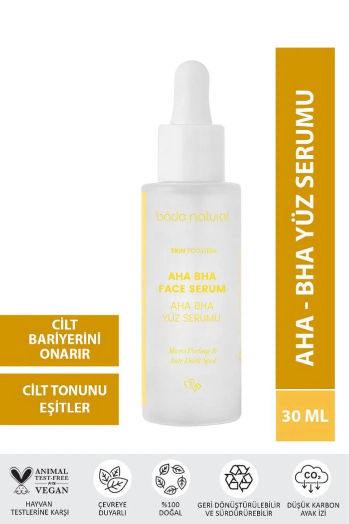 Bade Natural AHA BHA Gezichts Serum Egaliseert Huidskleur met Revitaliserende en Peelende werking 30 ml
