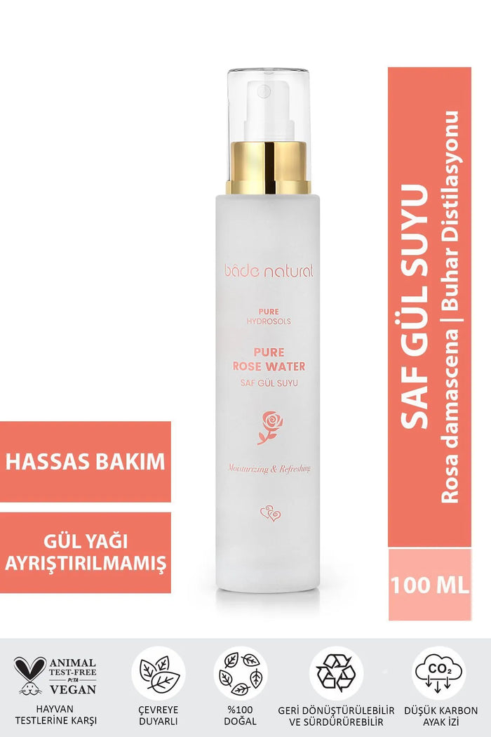 Bade Natural Rose Water Poriënverstrakking Verhelderende en Zuiverende Tonic 100% Natuurlijk en puur 100 ml