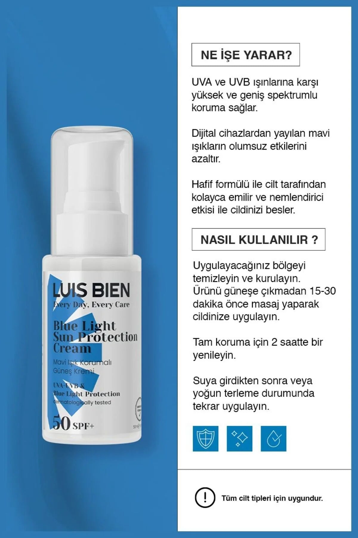 Luis Bien Zonnebrandcrème SPF 50+ UVA/UVB & Blue Light Sun Protection Cream - Dubbele bescherming - Dermatologisch getest - Alle huidtypen - 50 ml
