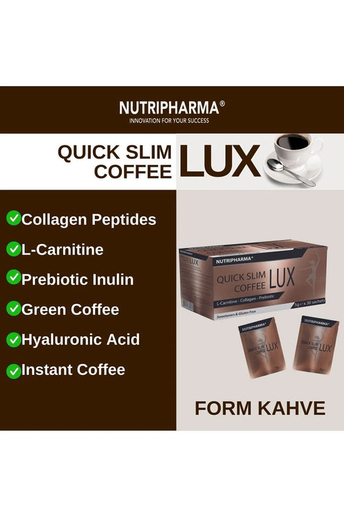 Nutripharma Slimlux Coffee Collageen Koffie met Inuline, L-Carnitine & Groene Koffie Extract - 30 Sachets x 5 g - Glutenvrij