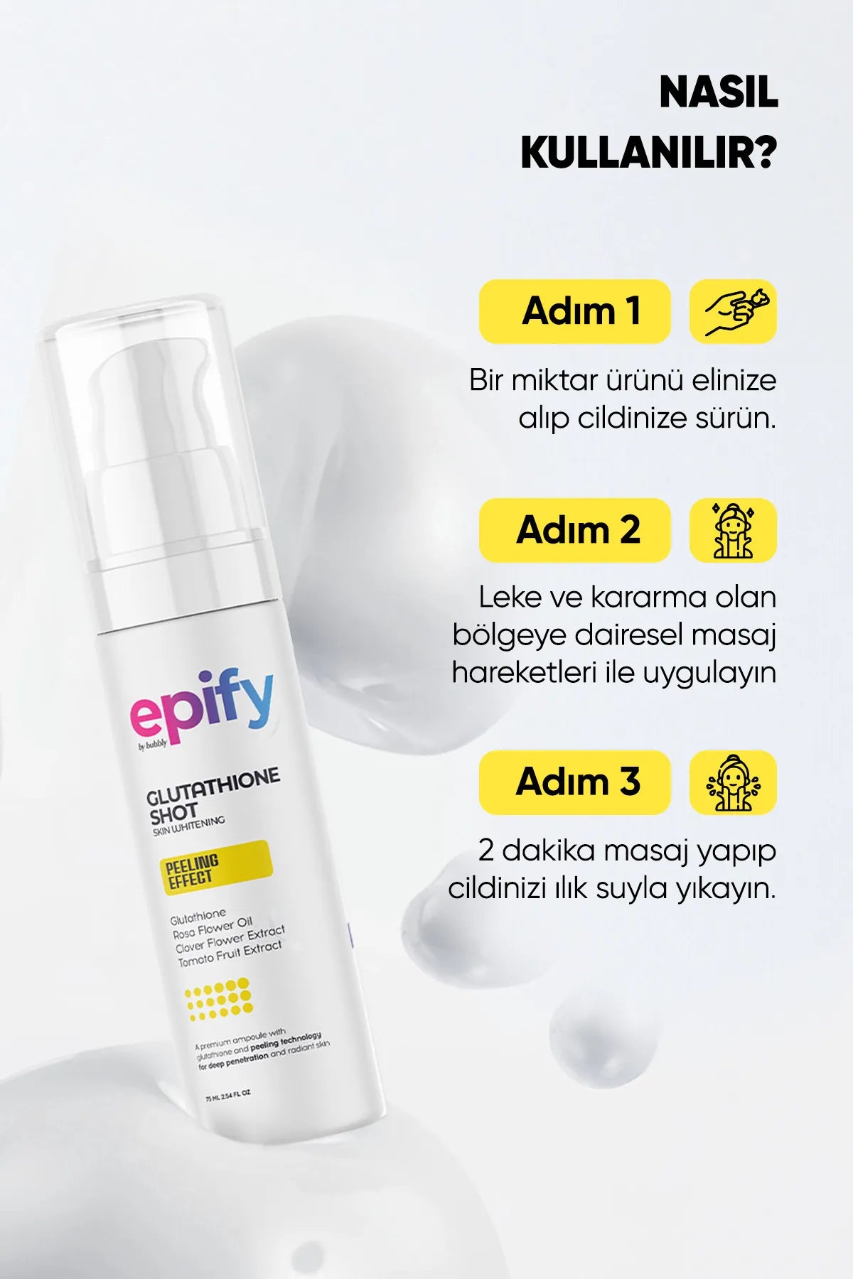 Epify Skin Whitening Peeling Effect - Glutathione Shot - Donkere vlekken vervagen - Huidtint egaliseren - Micro-needling-achtig effect - 75 ml