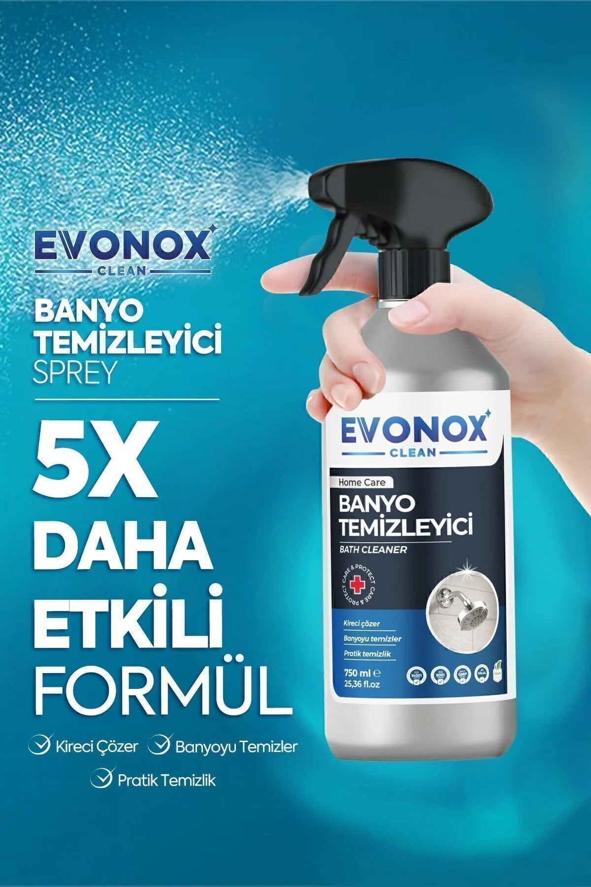 Evonox Clean Badkamerreiniger – Krachtige Kalkreiniger en Badkamerontkalker – Verwijdert Kalkaanslag en Vuil – 750 ml