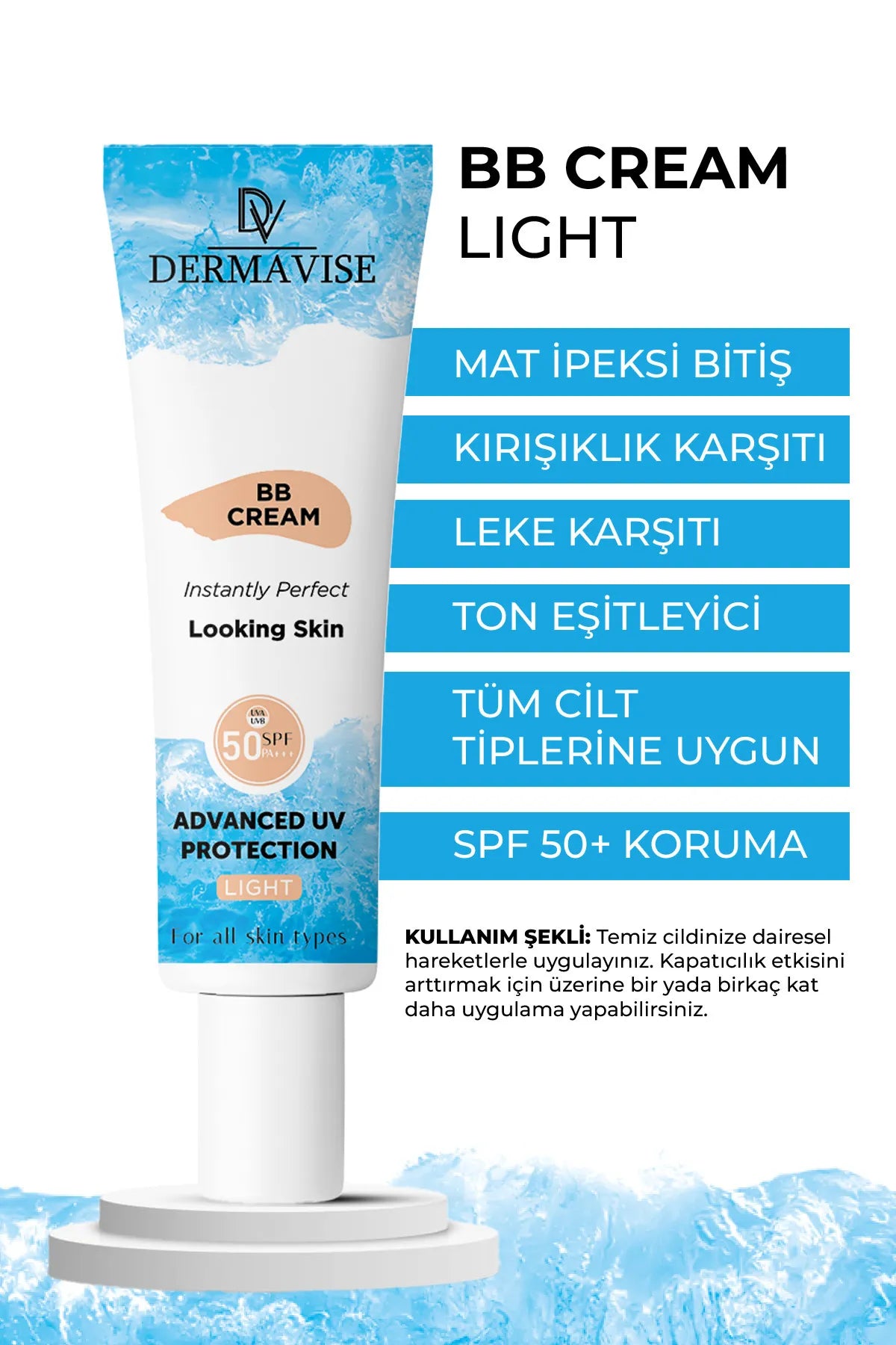 Dermavise BB Crème SPF 50 PA+++ UVA/UVB Bescherming - Licht - Instantly Perfect Looking Skin - Creërt foundation effect - Vitamine C voedt en herstelt - Voor Alle Huidtypen - 50 ml