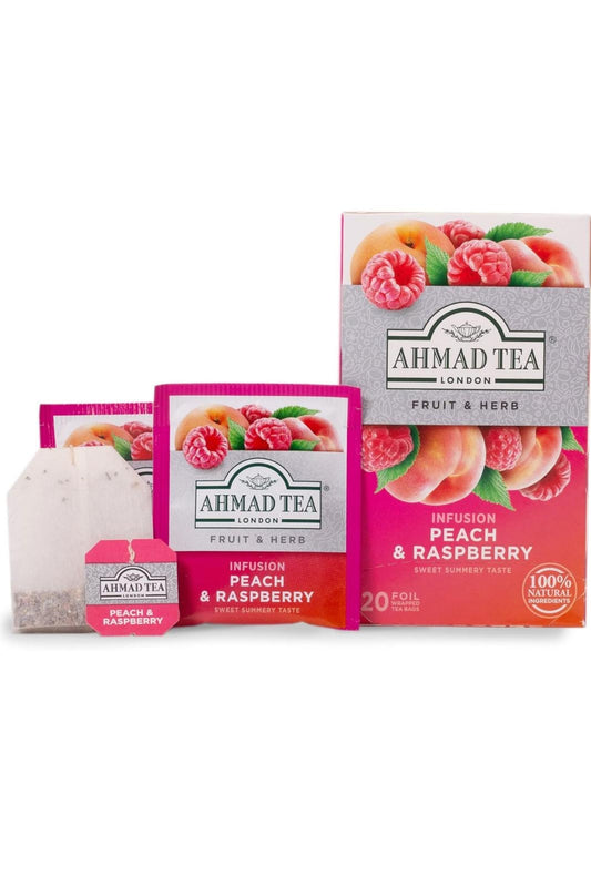 Ahmad Tea London Infusion Perzik & Framboos - een zoete en zonnige mix - 20 Theezakjes
