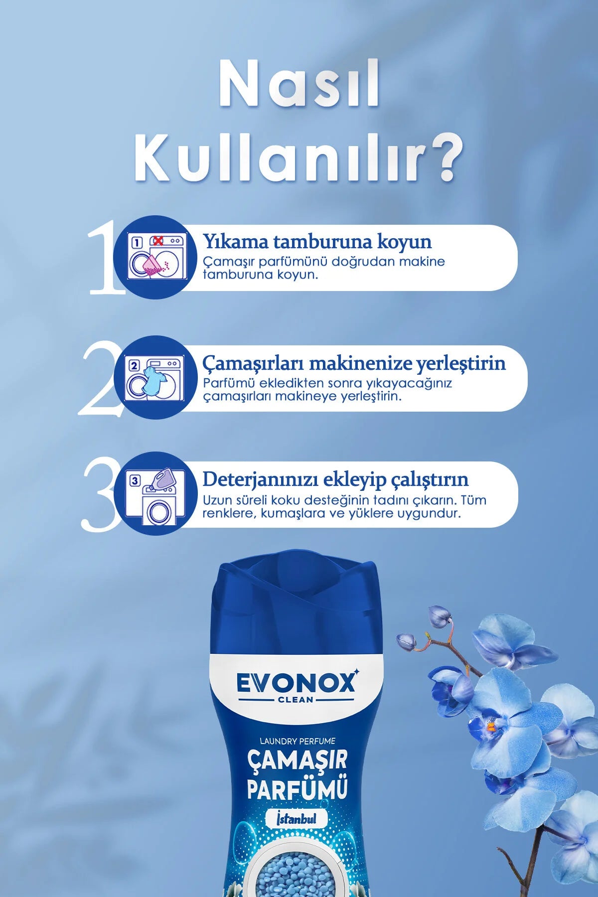 EVONOX Clean İstanbul Çamaşır Parfümü 210 gr – Ferah Çiçek Kokulu In-Wash Scent Booster