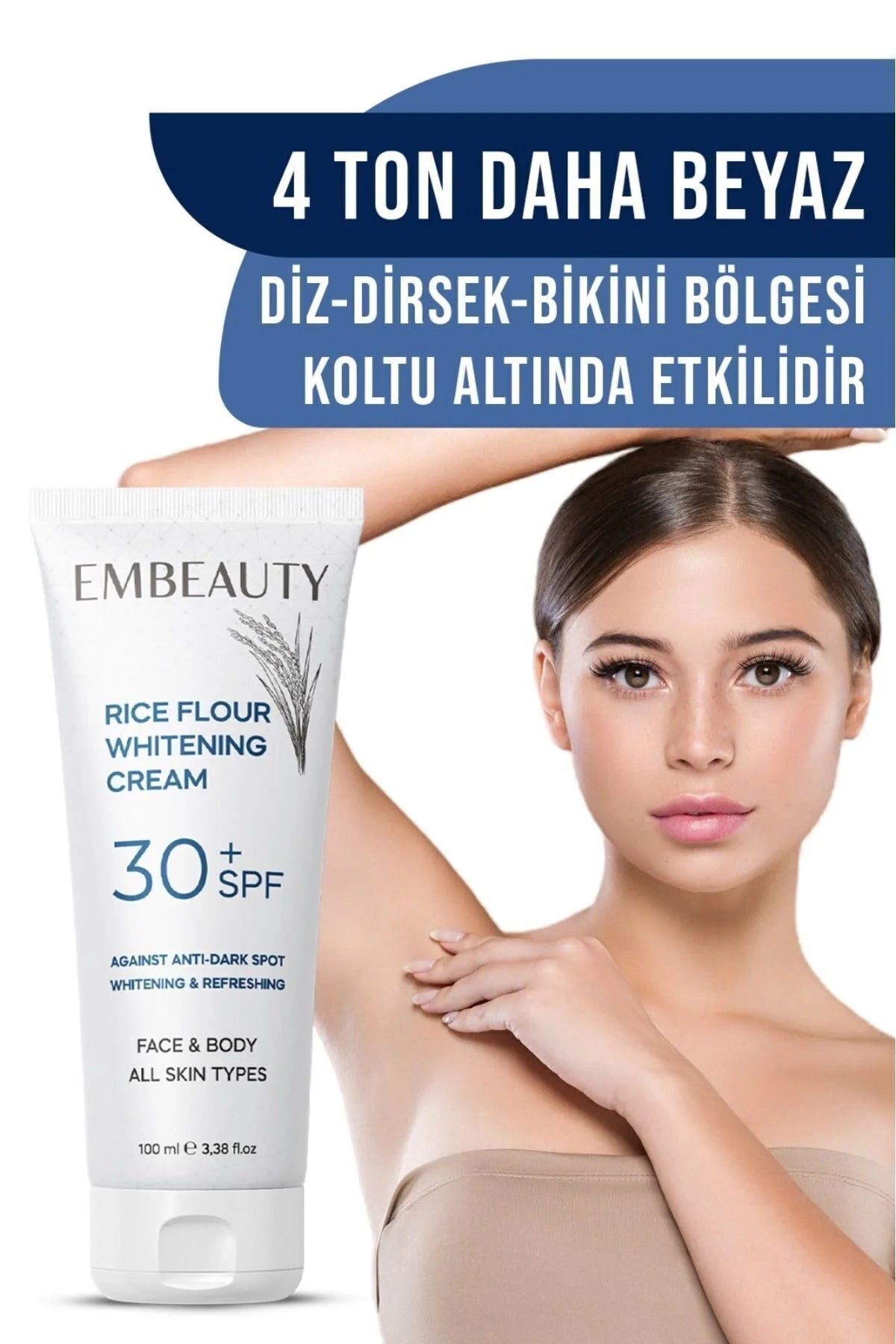 EMBEAUTY Rice Flour Brightening Cream SPF30+ 100 ml | Voor Gezicht en Lichaam | Met Arbutin en Hyaluronzuur