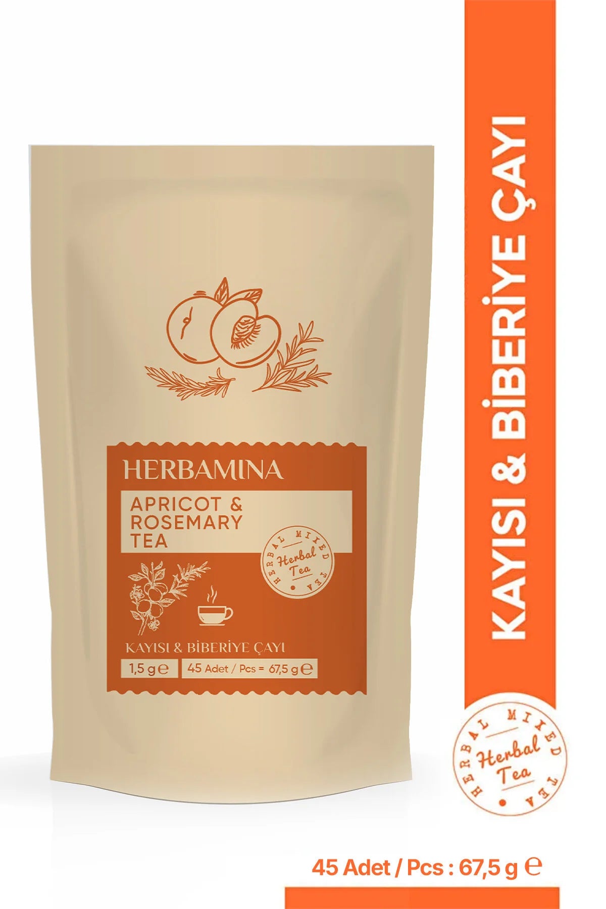 Herbamina Thee Abrikoos & Rozemarijn Gemengde Kruidenthee 45 theezakjes