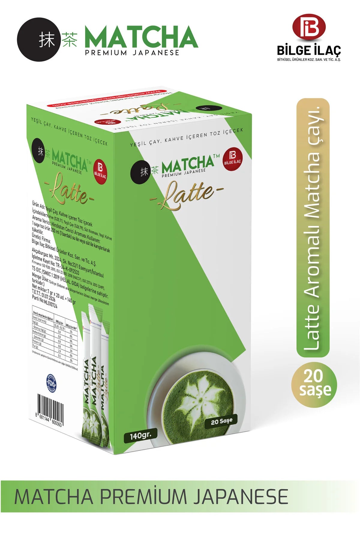Matcha Premium Japanse Latte – Koffie & Kokossmaak 20 stuks