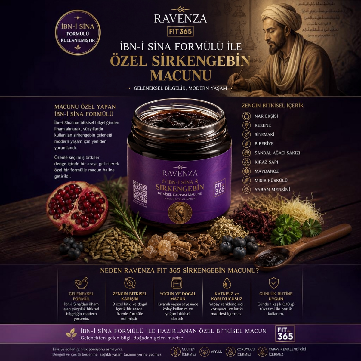 Ravenza İbn-i Sina Sirkencebin – Kruidenpasta met Granaatappelmelasse, Venkel, Rozemarijn, Chia & Quinoa – 240 g