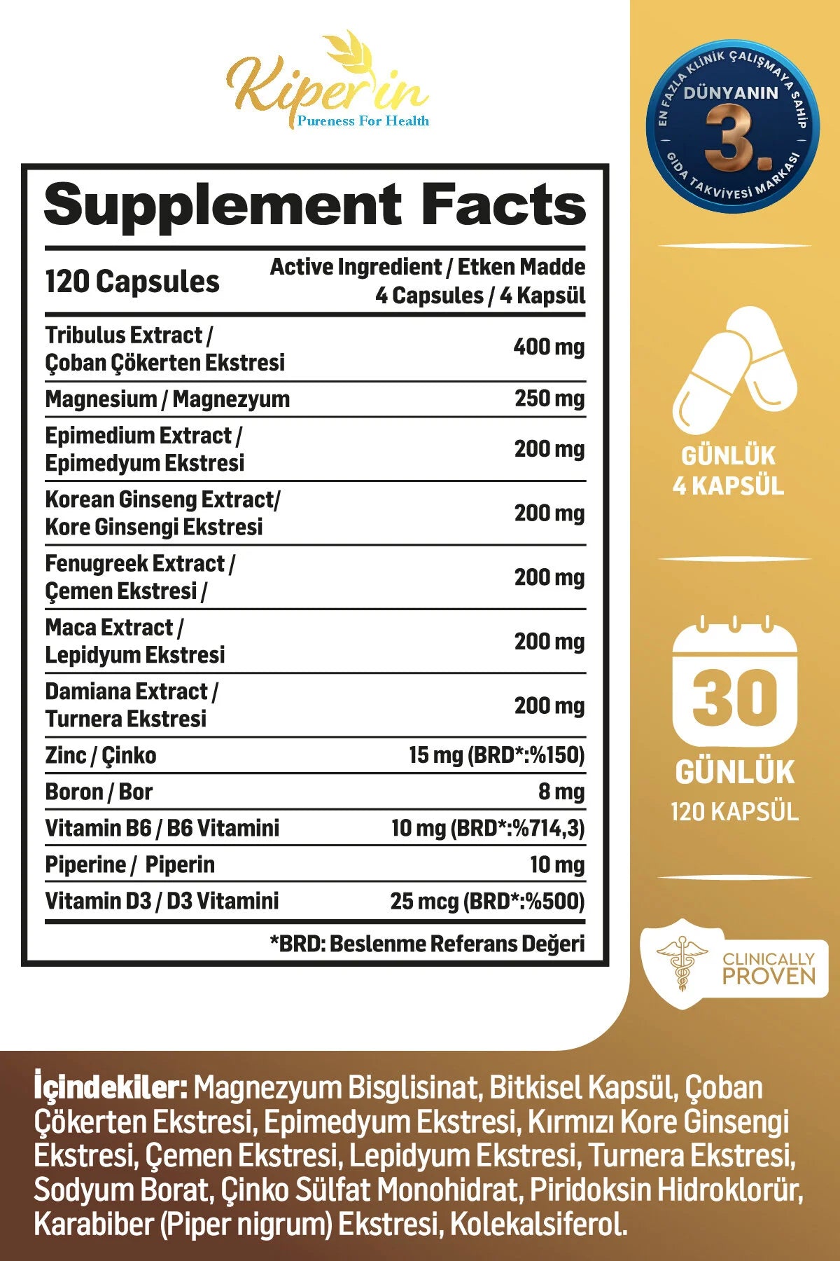Kiperin Alpha Man – Voedingssupplement met Tribulus, Maca, Koreaanse Ginseng, Epimedium, Magnesium, Zink & Vitamine D3 – 120 Capsules