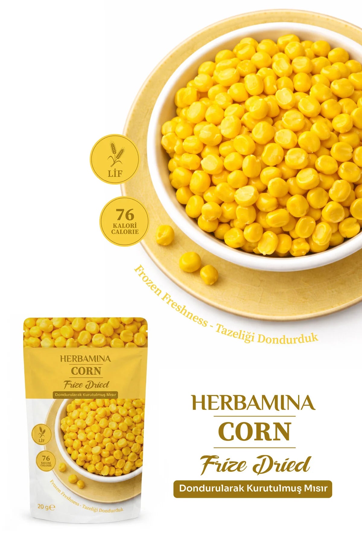 Herbamina Gevriesdroogde Maïs Snack – Freeze Dried Corn 20g – 100% Maïs – Knapperige Groentesnack – Vegan