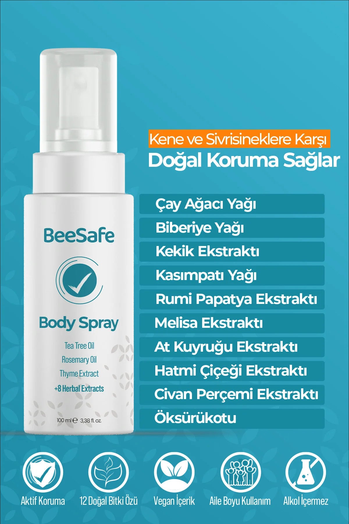 BeeSafe Protective Body Spray Tea Tree Oil & Rosemary Oil 100 ml | Alcoholvrije Beschermende Lichaamsspray met Kruidenextracten