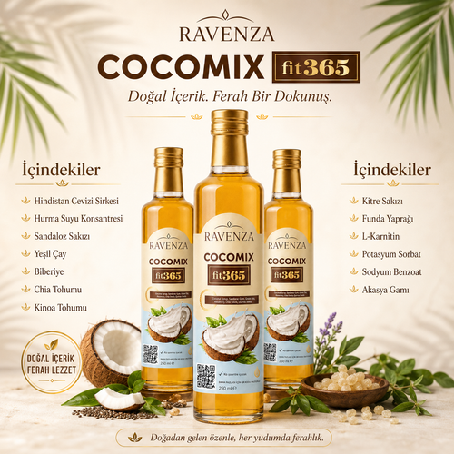Ravenza Cocomix Fit365 – Kokosdrankconcentraat met Groene Thee, Chiazaad, Quinoa, Rozemarijn & L-Carnitine – 250 ml