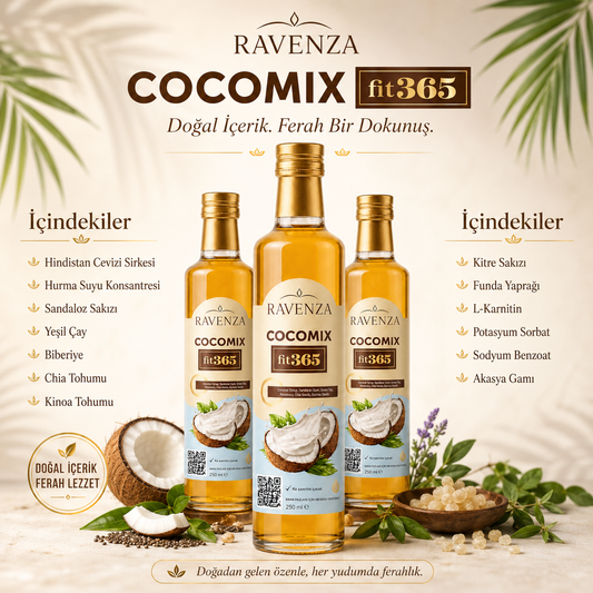 Ravenza Cocomix Fit365 – Kokosdrankconcentraat met Groene Thee, Chiazaad, Quinoa, Rozemarijn & L-Carnitine – 250 ml