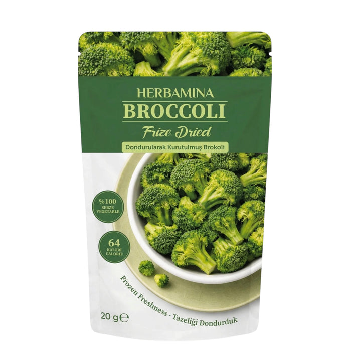 Herbamina Gevriesdroogde Broccoli 20g – 100% Broccoli – Freeze Dried Groentesnack – Vegan – Zonder Toegevoegde Suiker