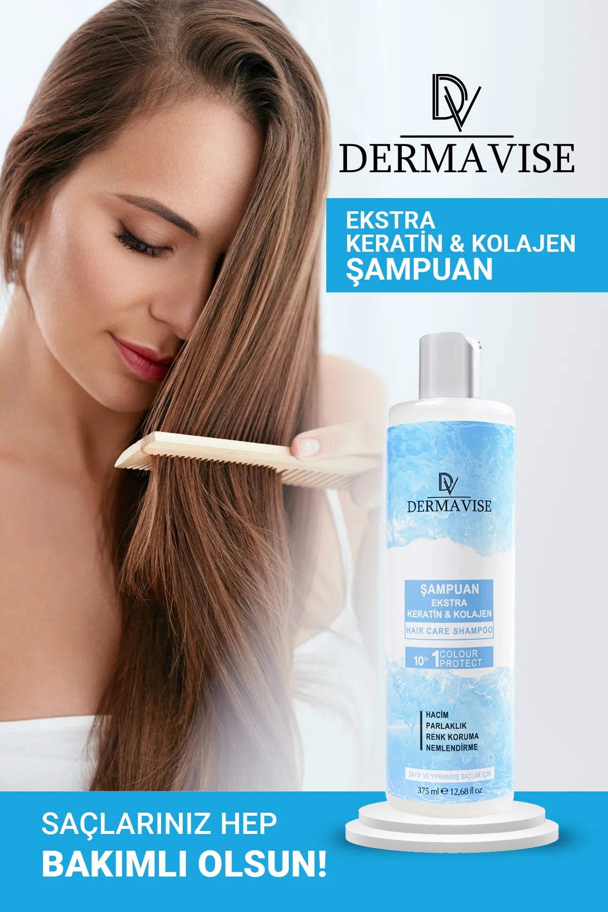 Dermavise Keratine & Collageen Shampoo - 10 in 1 Kleurbescherming - Volume - Helderheid - Hydraterend - Voor Zwak en Beschadigd Haar - Voor Alle haartypes - 375 ml