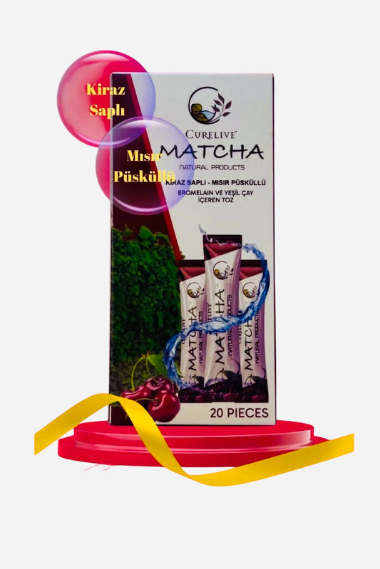 Curelive Premium Japanse Matcha Detox Antioxidant Burner - Matchapoeder met Kersenstengel - Maïskwastje - Bromelaïne en Groene thee - Kersensmaak - 20 stuks