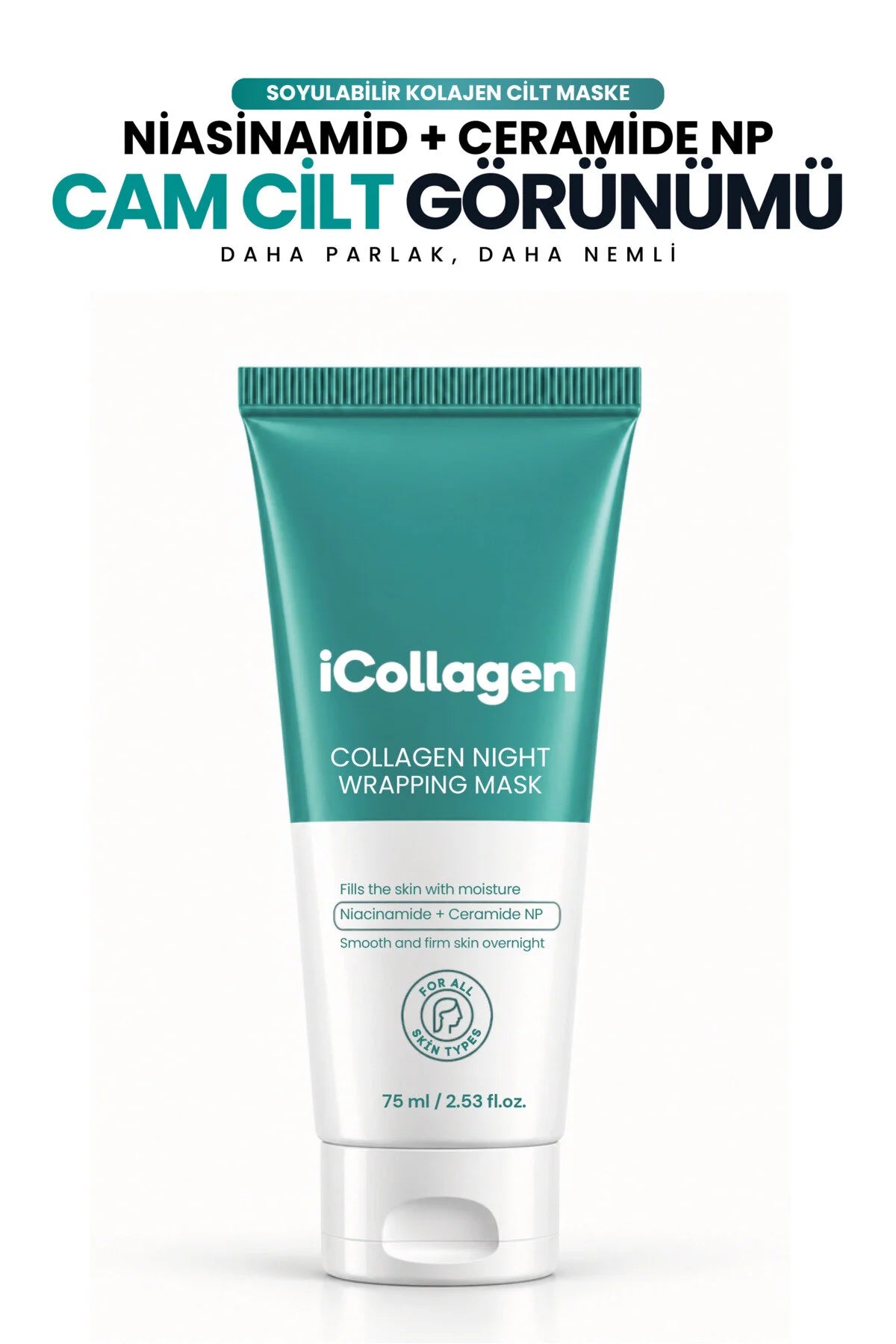 iCollagen Collagen Night Wrapping Mask – Peel-Off Nachtmasker met Collageen, Niacinamide & Ceramide NP – Hydraterend Gezichtsmasker – 75 ml